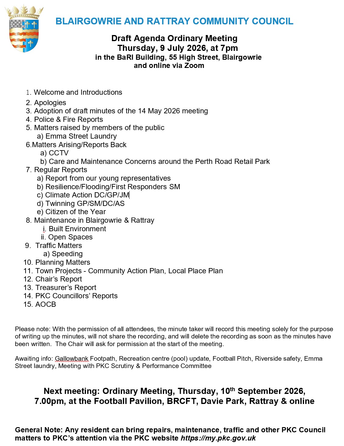 BRCC Agenda
